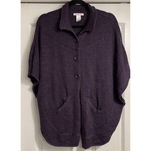 Coldwater Creek Women's Knit Wool Blend Red Cardigan Shawl Purple Pockets One Sz